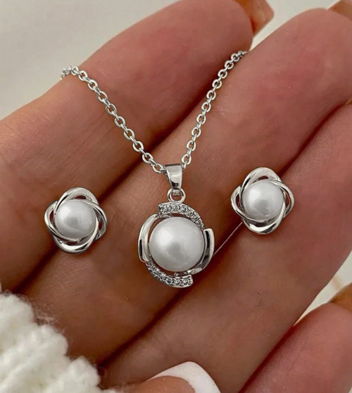 Bow & Faux Pearl Jewelry Set (3pcs)