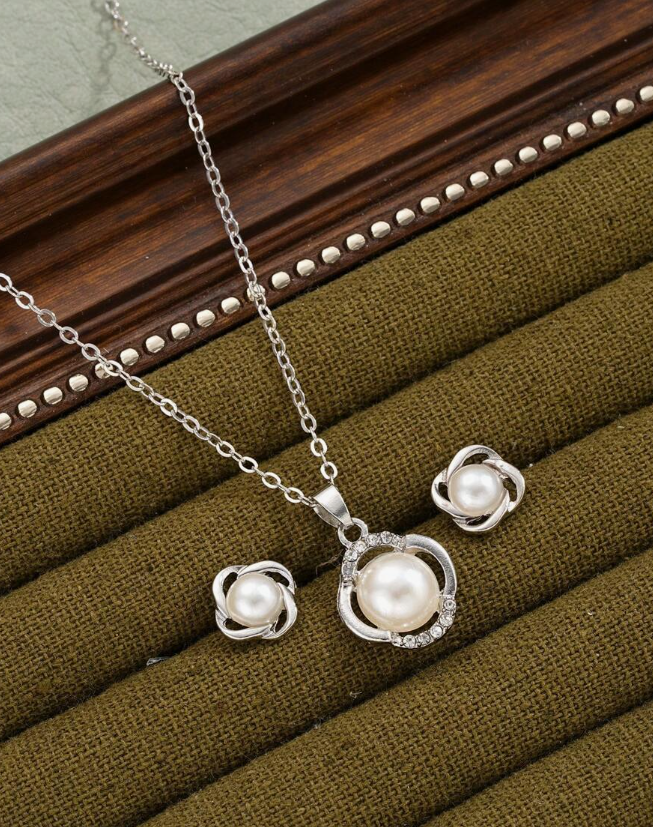 Bow & Faux Pearl Jewelry Set (3pcs)