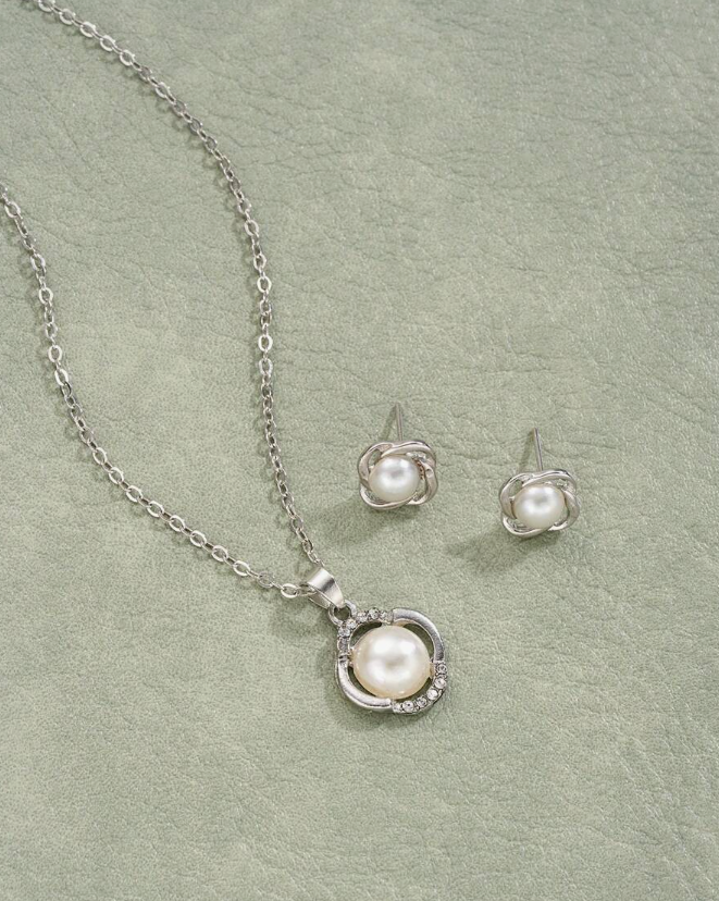 Bow & Faux Pearl Jewelry Set (3pcs)