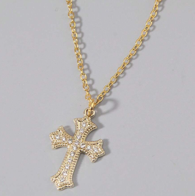 Eliora Rhinestone Cross Pendant Necklace
