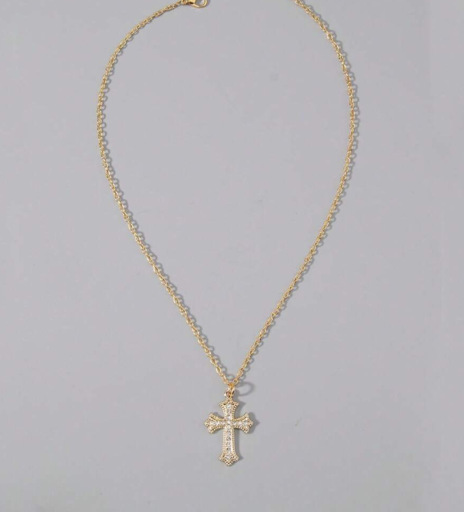 Eliora Rhinestone Cross Pendant Necklace
